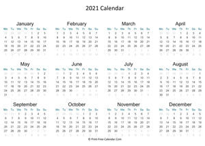 2021 calendar landscape monday