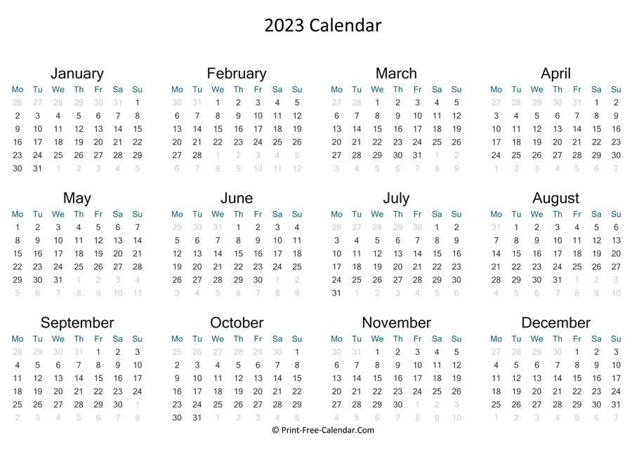 Print Free Calendar 2023