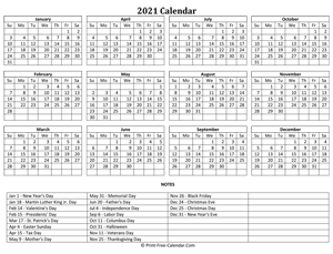 calendar 2021 holidays horizontal