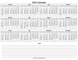printable 2021 calendar notes