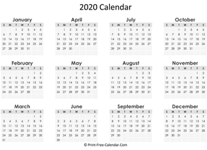 yearly calendar 2020