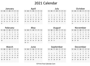 yearly calendar 2021