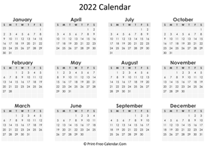 yearly calendar 2022