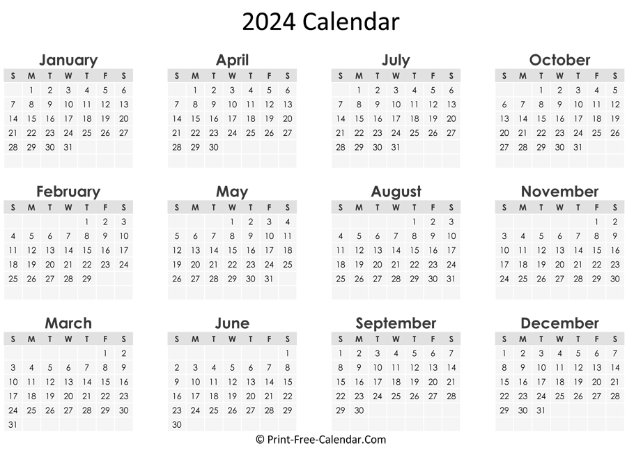 Print Free Calendar 2024